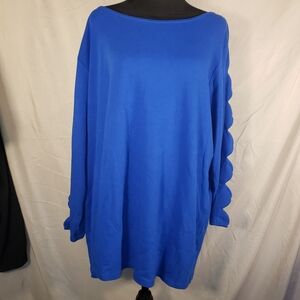 Elegant Blue Women's Tunic With Cutouts On Sleeves - 2X